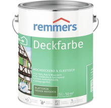 Peinture couvrante Remmers vert feuille, seau de 5 litres, pour bois, plâtre, maçonnerie, zinc et fibrociment, résistante aux intempéries.
