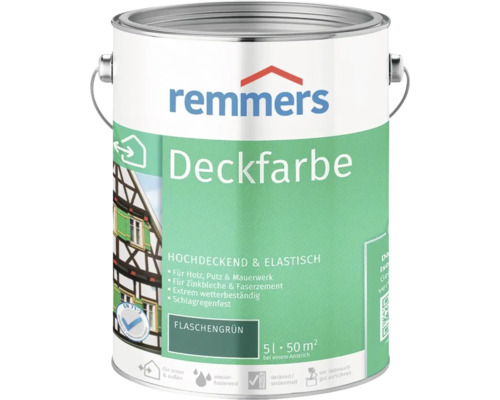 Peinture couvrante Remmers vert bouteille pot de 5 litres pour bois et maçonnerie