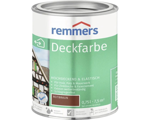 Peinture couvrante Remmers rouge brun 0,75 litre pour bois, crépi, maçonnerie, tôles en zinc et fibrociment, résistante aux intempéries