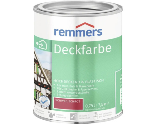 Peinture couvrante Remmers rouge suédois pot de 0,75 litre pour bois crépi maçonnerie tôles en zinc et fibrociment résistante aux intempéries