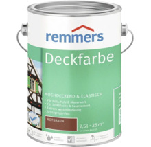 Peinture couvrante Remmers rouge-brun, bidon de 2,5 litres pour bois, plâtre, maçonnerie, tôles de zinc et fibrociment, intérieur et extérieur.