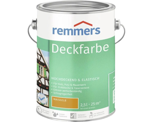 Remmers Deckfarbe Maisgelb 2,5 Liter für Holz, Putz und Mauerwerk sowie Zinkbleche und Faserzement, wetterbeständige und wasserbasierte Farbe