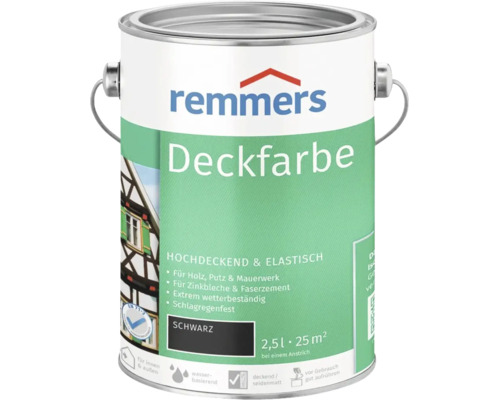 Peinture couvrante Remmers noire 2,5 litres pour bois, crépi, maçonnerie, tôle de zinc et fibrociment pour intérieur et extérieur.