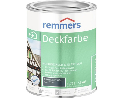 Peinture couvrante Remmers gris anthracite bidon de 0,75 litre pour bois plâtre maçonnerie zinc et fibrociment résistante aux intempéries