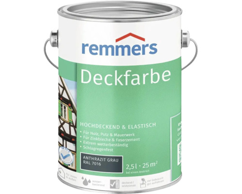 Peinture couvrante Remmers gris anthracite 2,5 litres pour bois, crépi et maçonnerie pour intérieur et extérieur