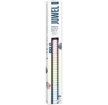 Éclairage aquarium LED Juwel HeliaLux Spectrum 1000 2.0 dans son emballage avec motifs de poissons discus.