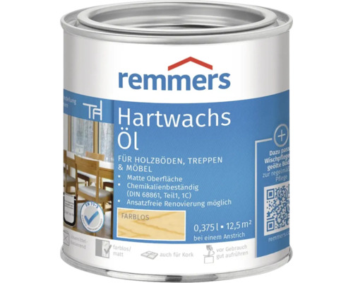 Huile cire dure Remmers incolore pour parquets escaliers et meubles bidon de 0,375 litres pour surfaces mates