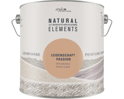 Pot de peinture à l argile Style Color Natural Elements dans la teinte Leidenschaft terracotta pour les murs intérieurs.