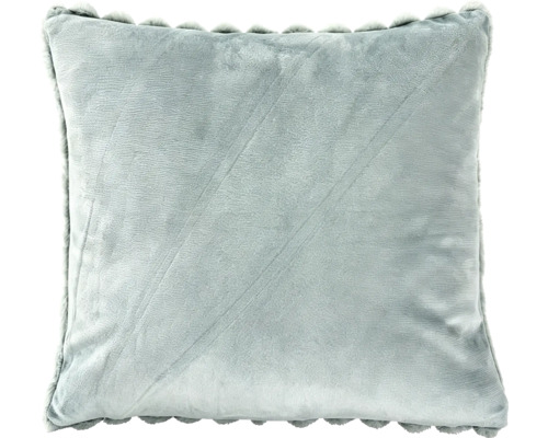 Coussin décoratif carré avec une texture veloutée et des coutures décoratives rayées ainsi qu un bord décoratif