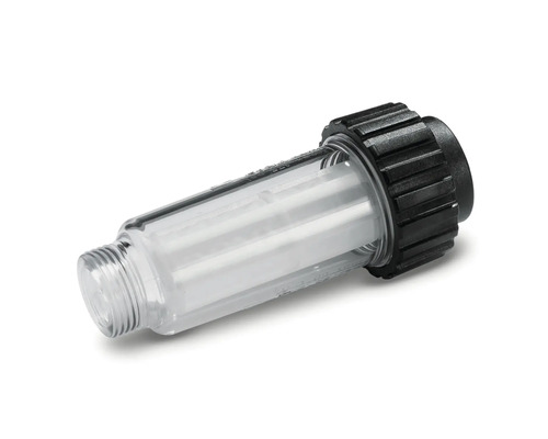 Wasserfilter für Hochdruckreiniger mit transparentem Filtergehäuse und Anschlussgewinde