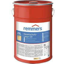 Lasure Remmers Dauerschutz UV en bidon de 20 litres, lasure à base de solvant pour bois extérieurs avec protection contre les rayons UV.
