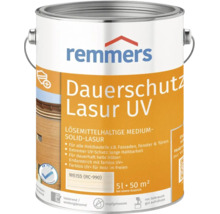 Lasure protectrice UV Remmers, 5 litres blanc, lasure à base de solvant pour façades, fenêtres et portes en extérieur.