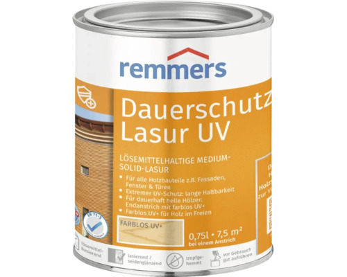 Dose Remmers Dauerschutz Lasur UV, 0,75 Liter lösemittelhaltige Holzlasur für Außenbereiche wie Fassaden, Fenster und Türen.