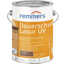 Remmers Dauerschutz Lasur UV in der Farbe Nussbaum in einem zwei Komma fünf Liter Gebinde für den Holzschutz im Außenbereich.