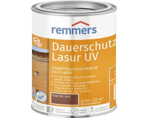 Lasure Remmers Dauerschutz UV Teak 0,75 litres lasure à base de solvant pour façades fenêtres et portes