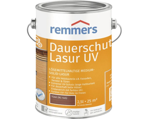 Lasure de protection Remmers UV Teak 2,5 litres pour façades, fenêtres et portes en bois
