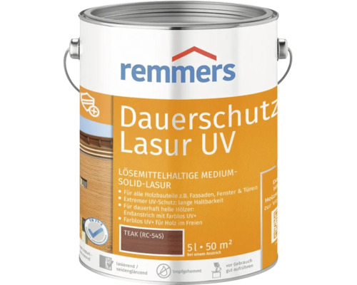 Lasure de protection permanente UV Remmers Teak 5 litres pour bois extérieur comme façades fenêtres et portes