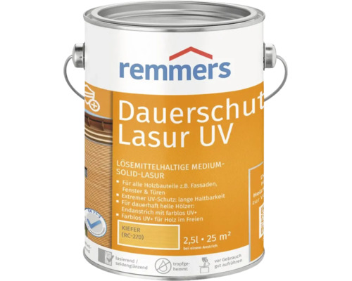 Lasure protectrice UV Remmers Dauerschutz ton pin 2,5 litres lasure solvantee pour bois exterieur