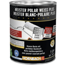 Peinture murale Meister Blanc Polaire Plus, peinture intérieure hautement couvrante en pot de 1 litre, classe 1, résistante à l'abrasion.
