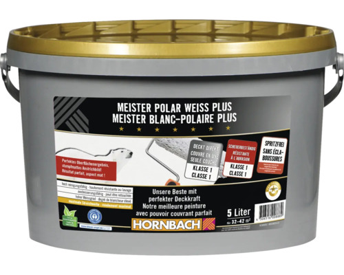 Seau de peinture d intérieur Meister Blanc Polaire Plus 5 litres pour une application couvrante, hautement lessivable et classe 1.
