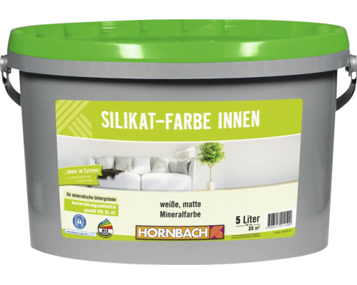 Peinture au silicate pour intérieur HORNBACH, peinture minérale mate blanche, seau de 5 litres pour supports minéraux, sans conservateur.