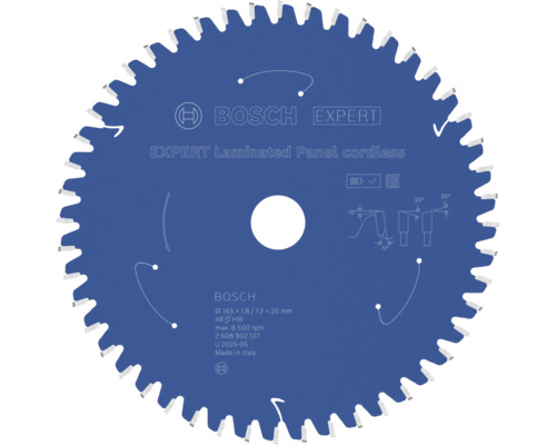 Lame de scie circulaire Bosch Expert Laminated Panel pour scies circulaires sans fil 165 par 1,8 par 20 millimètres avec 48 dents