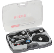 Set d accessoires pour outil multifonction Bosch Expert avec différentes lames dans un coffret en plastique