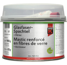 Mastic armé de fibres de verre Auto-K avec durcisseur, pot de 1000 grammes pour réparations sur métal et plastique.