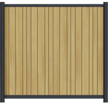Panneau de clôture décoratif avec lamelles aspect bois et cadre métallique