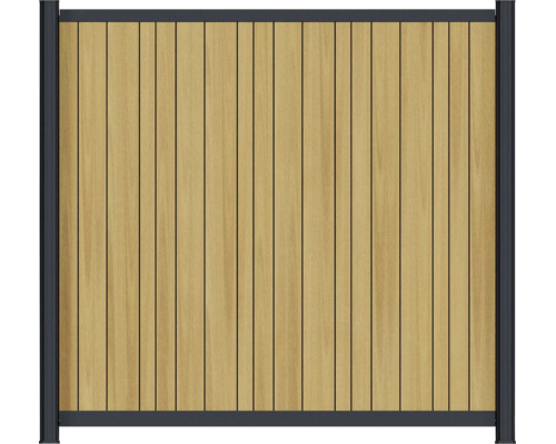 Panneau de clôture décoratif avec lamelles aspect bois et cadre métallique