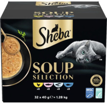 Sheba Soup Selection Katzennahrung 32 mal 40 Gramm Multipack mit Huhn und Fisch