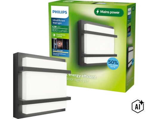 Philips Petronia LED Aussenwandleuchte 4,3 Watt 800 Lumen in der Verpackung (Image AI modified or generated)