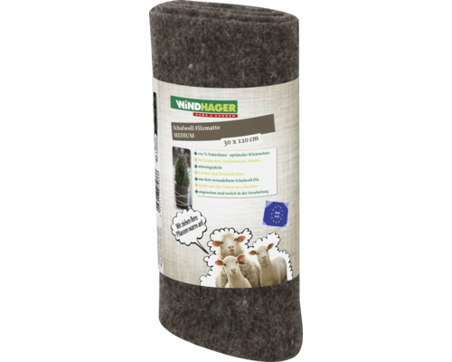 Windhager Schafwoll Filzmatte Medium 30 mal 120 Zentimeter als Winterschutz für Pflanzen aus natürlicher Schafwolle
