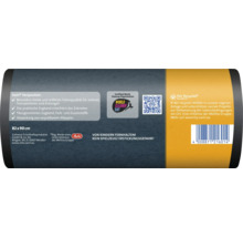 Produktverpackung von Swirl Müllbeuteln mit Zugband, Größe 82 mal 90 Zentimeter, inklusive Nachhaltigkeitsinformationen und Barcode.