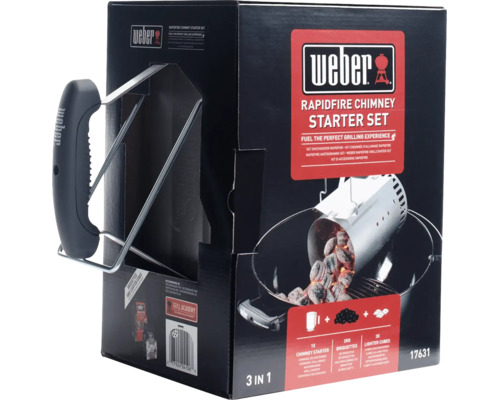 Kit de cheminée d allumage Weber Rapidfire comprenant une cheminée d allumage, deux kilogrammes de briquettes et trois cubes allume-feu.