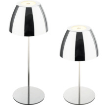 Deux lampes de table LED modernes avec une surface brillante et un interrupteur tactile intégré.
