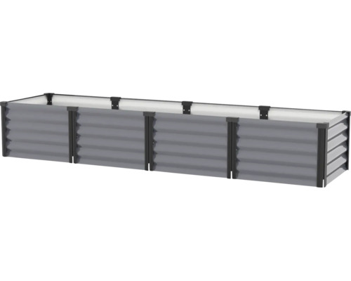 Jardinière surélevée rectangulaire en métal avec structure en tôle ondulée et raccords d angle pour le jardin.