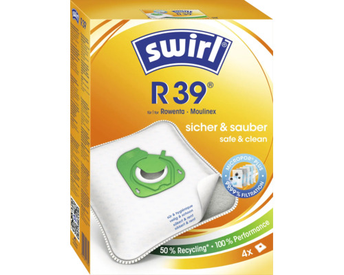 Swirl Staubsaugerbeutel R 39 für Rowenta und Moulinex Staubsauger mit Micropor Plus Filtration im Viererpack.