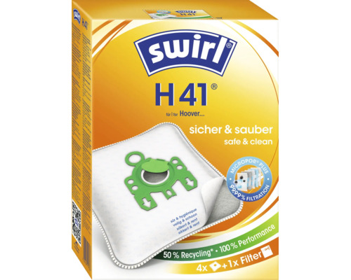 Sac aspirateur Swirl H 41 pour aspirateurs Hoover, paquet de 4 sacs et 1 filtre, filtration Micropor Plus.