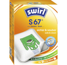 Sacs aspirateur Swirl S 67 pour aspirateurs Siemens et Bosch avec 4 sacs et 1 filtre par paquet.