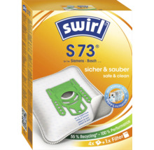 Sac aspirateur Swirl S 73 pour aspirateurs Siemens et Bosch, lot de 4 sacs et 1 filtre, filtration Micropor Plus.