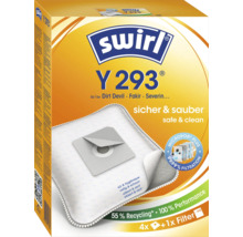 Sac aspirateur Swirl Y 293 pour aspirateurs Dirt Devil Fakir Severin avec technologie de filtration Micropor Plus, 4 sacs et 1 filtre