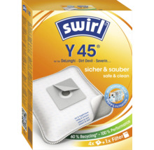 Swirl Staubsaugerbeutel Y 45 für DeLonghi, Dirt Devil und Severin Staubsauger, Packung mit vier Beuteln und einem Filter.