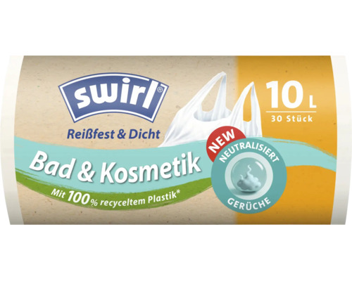 Sacs poubelle Swirl pour salle de bain et cosmétiques 10 litres 30 pièces en 100 pour cent plastique recyclé avec neutralisation des odeurs