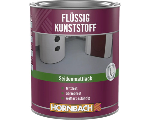 Dose mit Hornbach Flüssigkunststoff Seidenmattlack für trittfeste und abriebfeste Bodenbeschichtungen im Innen und Außenbereich