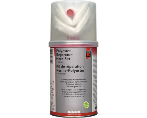 Kit de reparation resine polyester Auto K avec mat de verre et durcisseur pour reparer les dommages de carrosserie et trous