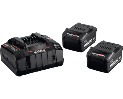 Metabo Schnellladegerät ASC 145 mit zwei 18 Volt Li-Power Akkupacks inklusive Cordless Alliance System Technologie.