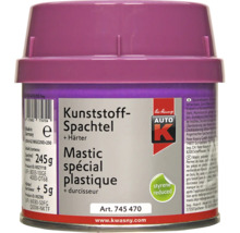 Auto K mastic spécial plastique avec durcisseur, 245 grammes de mastic et 5 grammes de durcisseur pour réparer les pièces en plastique.