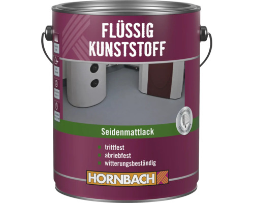 Laque satinée plastique liquide HORNBACH en seau pour revêtements de sol résistants à l abrasion et aux intempéries en intérieur et extérieur.