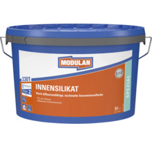 Modulan Innensilikat Wandfarbe im 5 Liter Eimer fuer hochdiffusionsfaehige und tuchmatte Innenanstriche mit alkalischem Schimmelschutz.